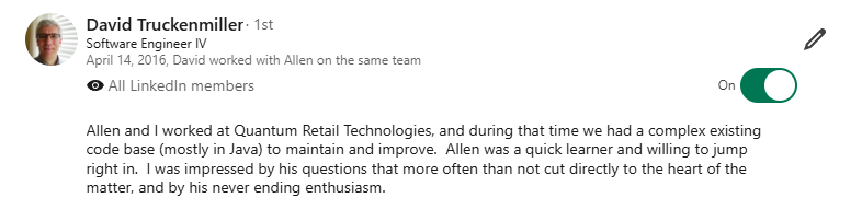 Testimonial dated April 14, 2016
