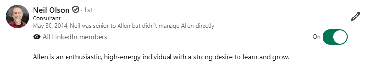 Testimonial dated May 30, 2014
